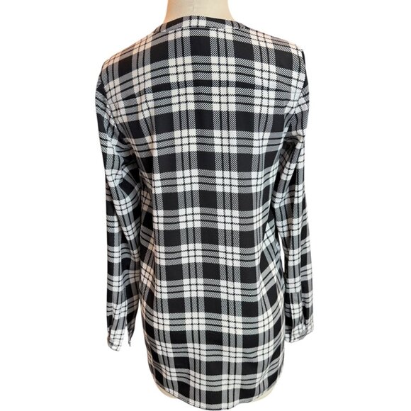 MICHAEL KORS black and white plaid tunic blouse v neck silver buttons Size Small - Picture 3 of 7